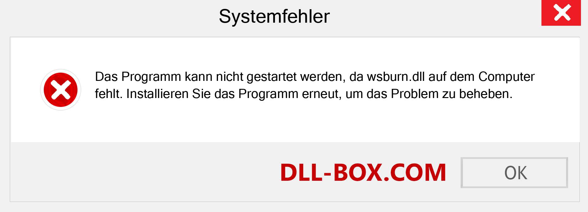 wsburn.dll-Datei fehlt?. Download für Windows 7, 8, 10 - Fix wsburn dll Missing Error unter Windows, Fotos, Bildern